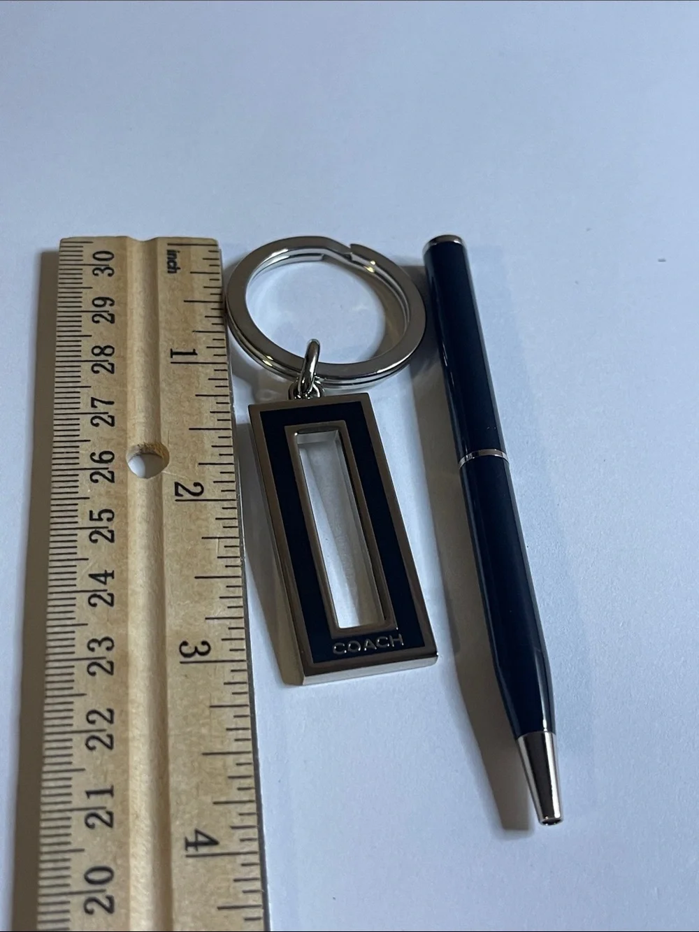 Coach Black and Silver Rectangular Keychain and Coach Pen